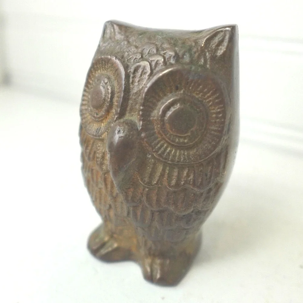 Vintage Brass Owl Paperweight 3 inch Solid 5 ounce‎ Home Office Bird Decor